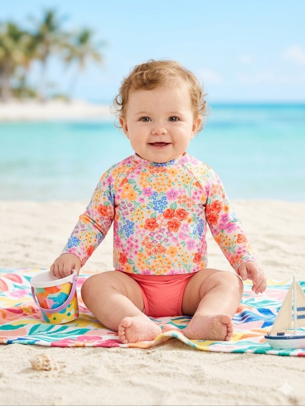 V Girls Swimtop size 3-6 Months Floral Cute
